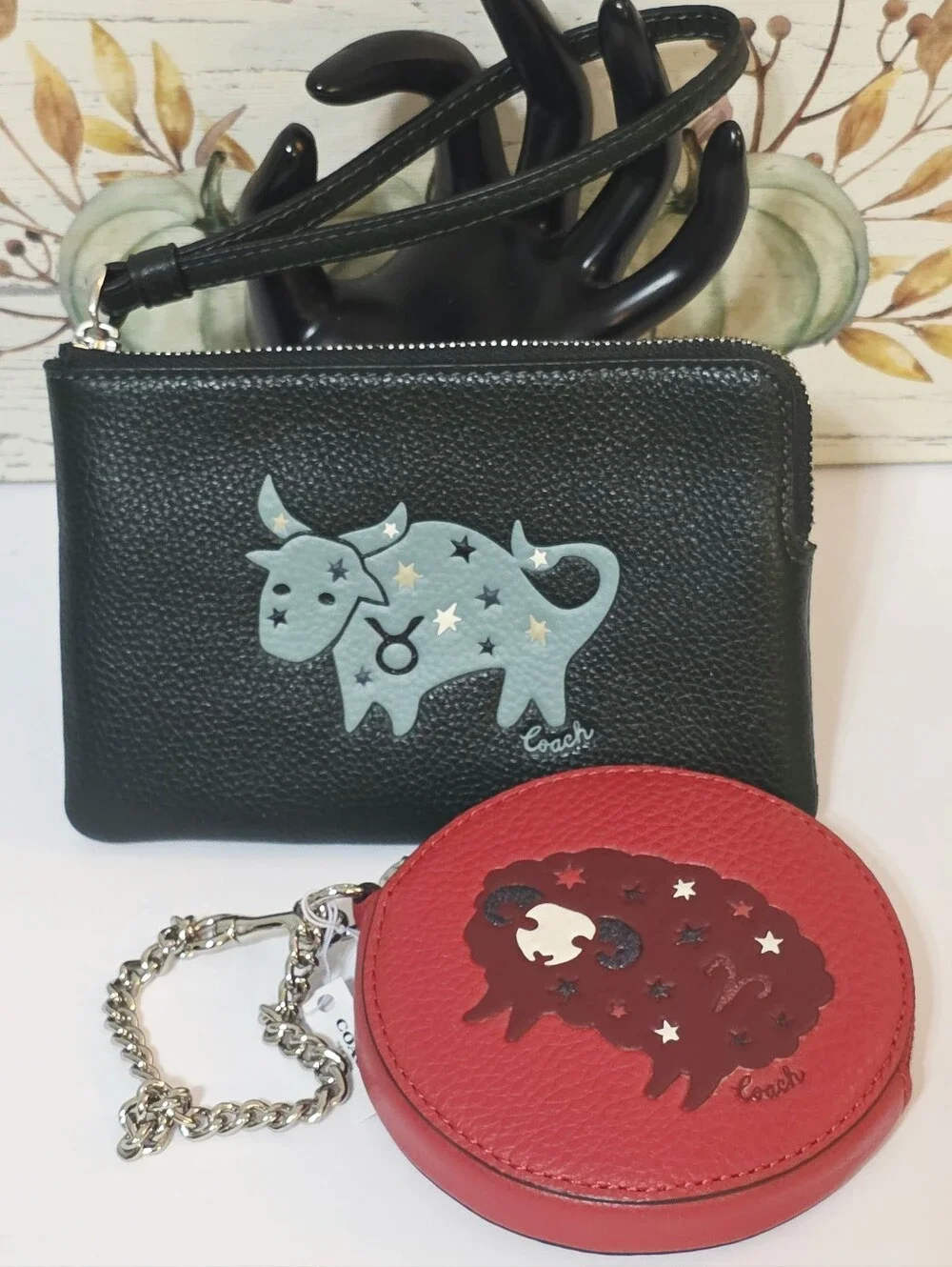 Coach Zodiac Corner Zip Wristlet Card ID Bag Taurus Bull CF536 Zip Amazon Green